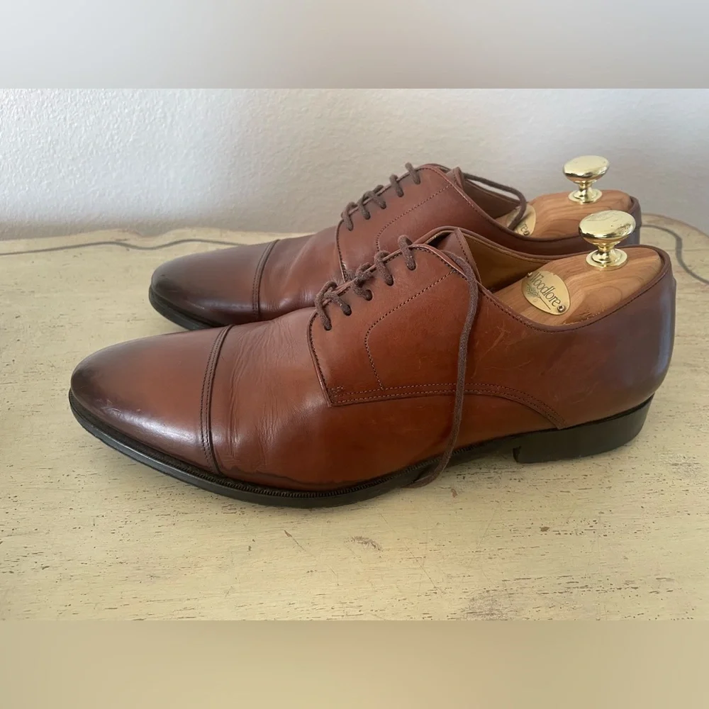 SUITSUPPLY Made in Italy Italian Calf Cap Toe Oxford Shoes in Brown Size 10 $349